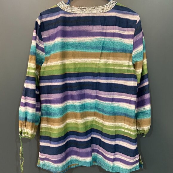 Pre-loved Size 16 Style & Co Striped Shirt with sequin detail around neckline - Picture 2 of 3